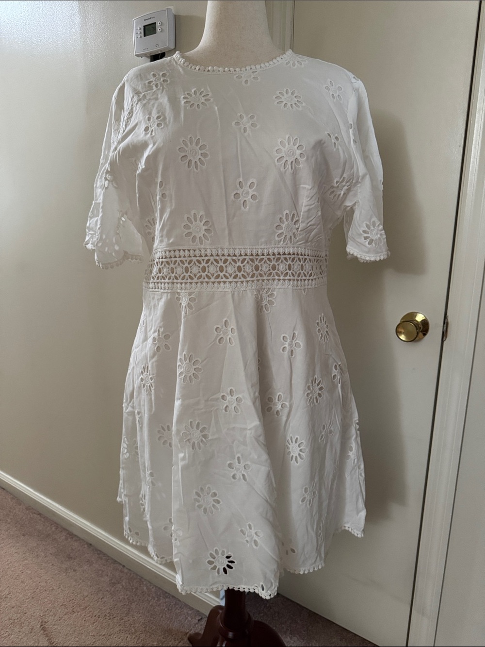 New York & Company White Eyelet Crochet Waist Dress